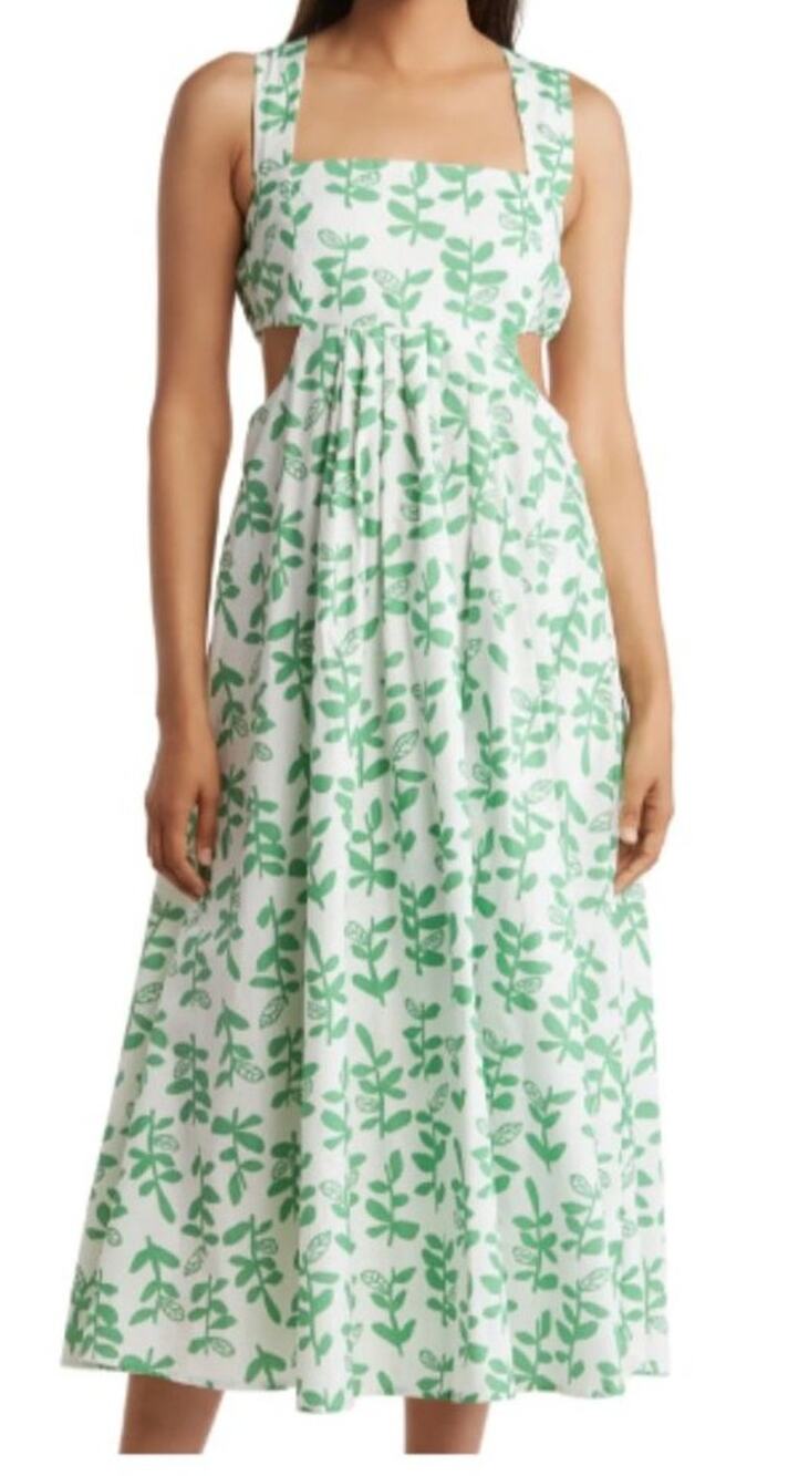 New ~ STITCHDROP ~ Floral Print, Side Cutout Cotton Maxi Dress Medium